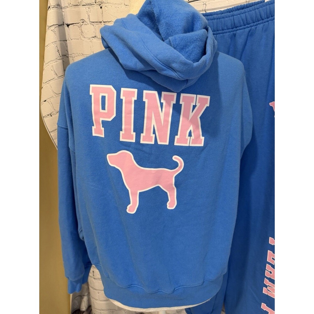 Victoria Secret PINK Blue Full Zip Hoodie XS & NWT Sweatpants Small - Picture 7 of 16